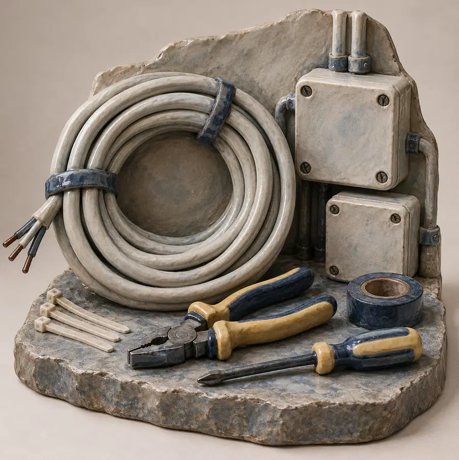 Illustration of electrical contractors equipment and workspace