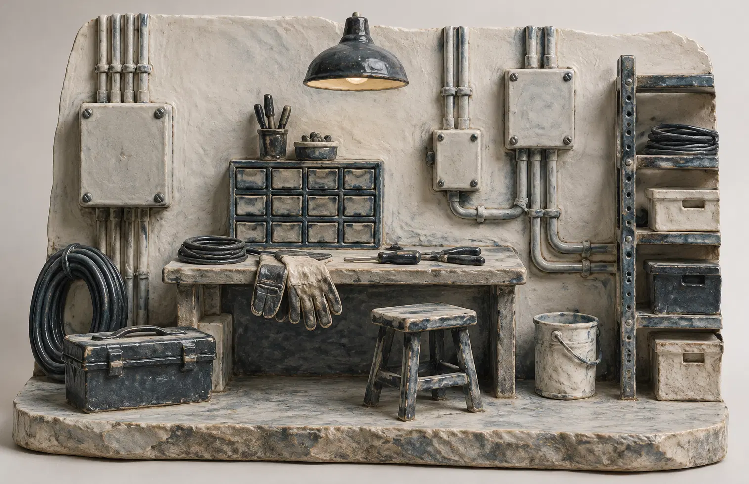 Illustration of electrical contractors and their working space